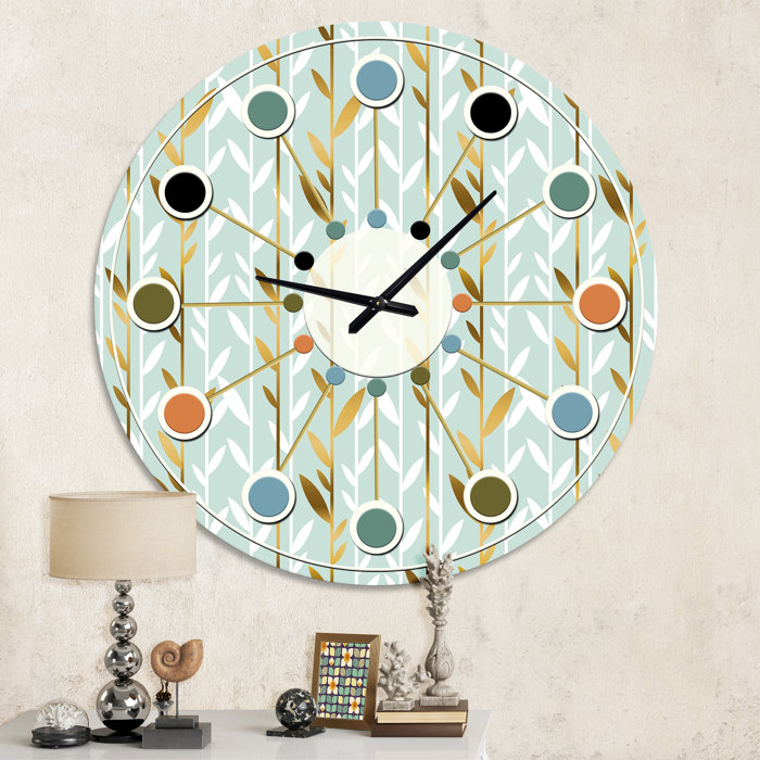 East Urban Home Oversized Foliage I MidCentury Wall Clock Wayfair